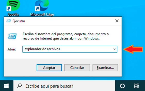 explorador de archivos de windows con aplicación ejecutar