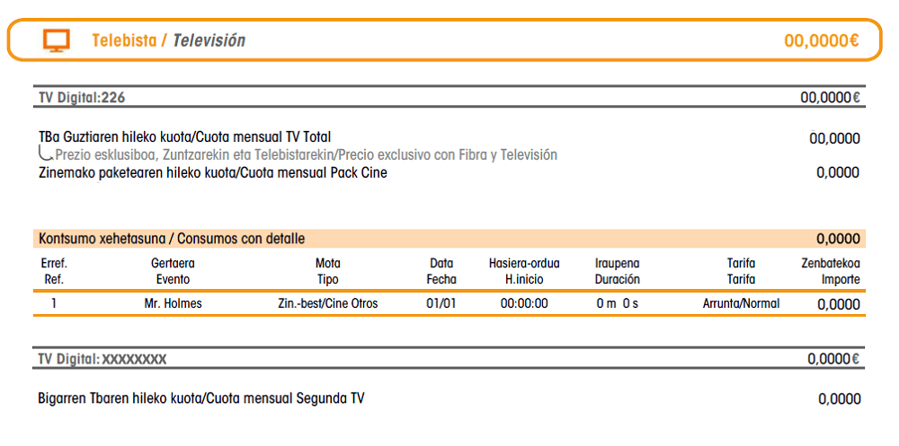 factura TV Euskaltel