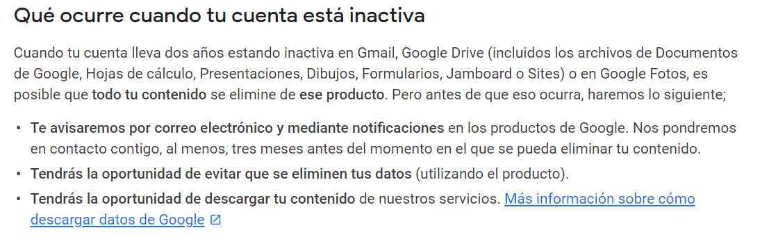 google cuenta inactiva
