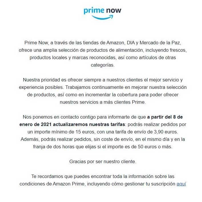 prime now amazon subida precio