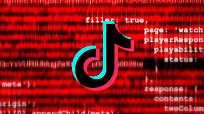 Icono de TikTok sobre un fondo rojo de error o fallo informático.