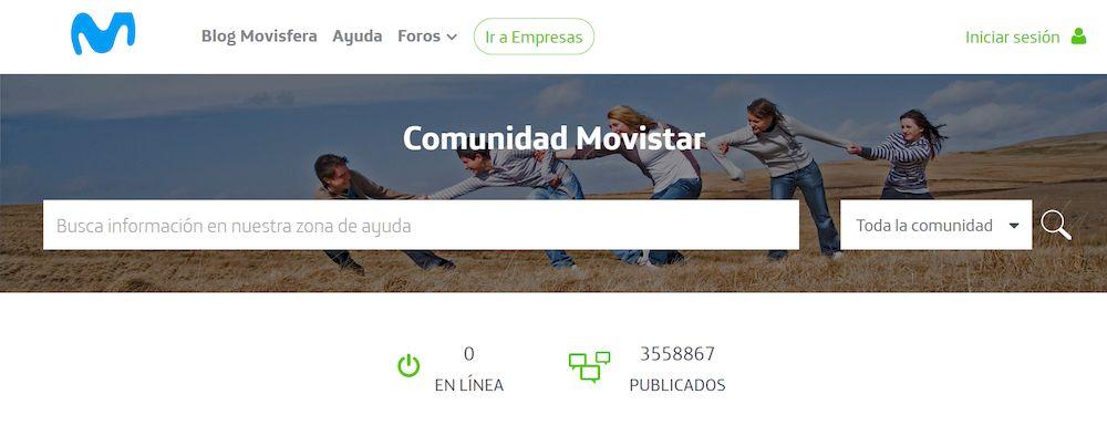 Menú de entrada de la web de la Comunidad Movistar