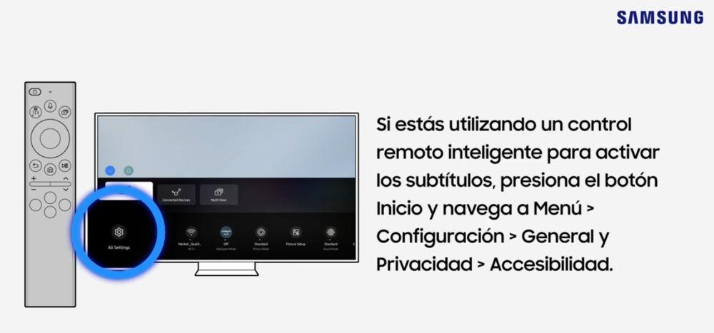 Inicio de la configuración de subtítulos en una TV de Samsung