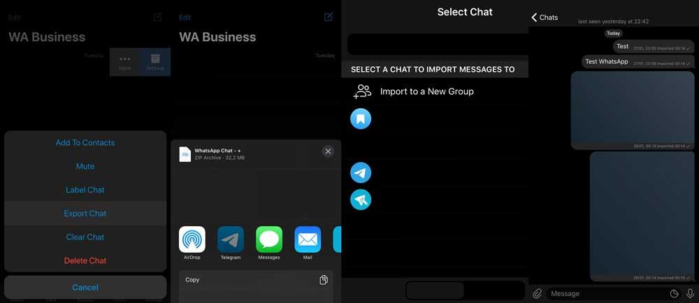 whatsapp telegram exportar chats