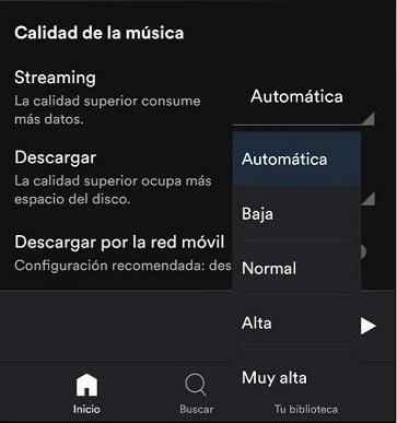 Calidad Streaming Spotify