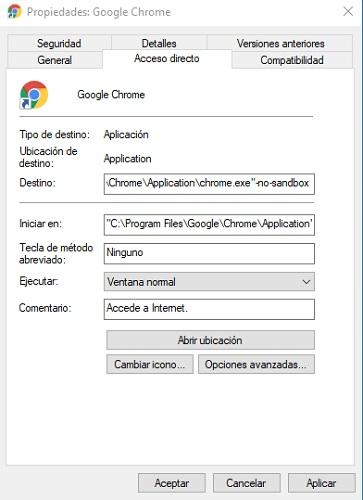 Deshabilitar Sandbox en Chrome