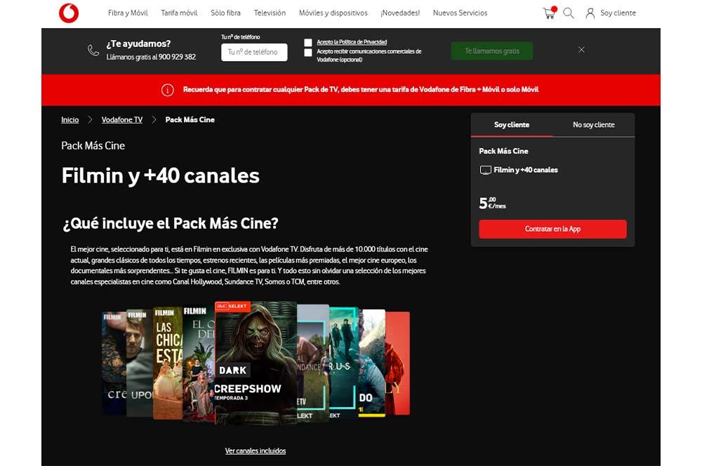 Pack Más Cine en Vodafone