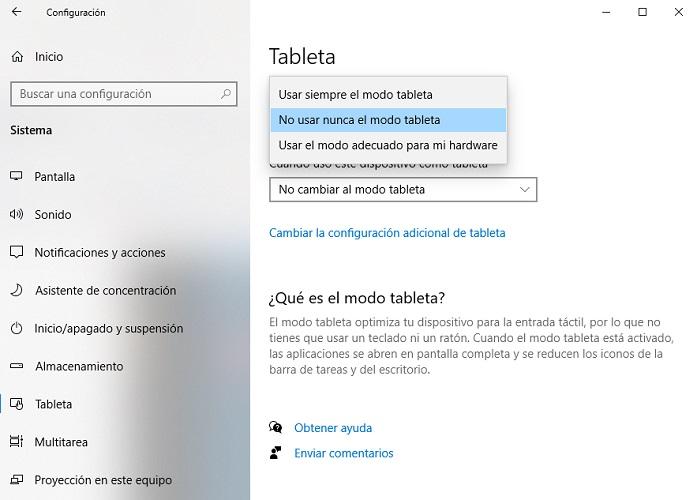 Modo Tableta de Windows 10