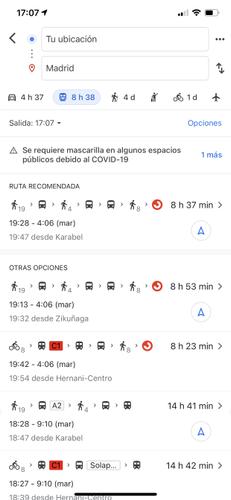 calculo de distancias en transporte publico en Google Maps para iPhone