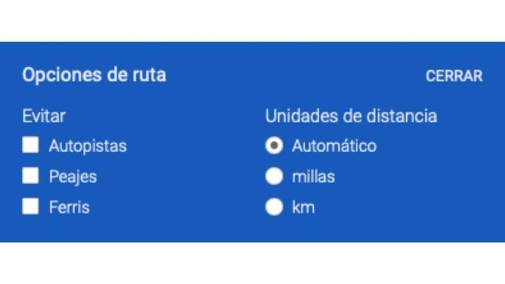 opciones para elegir ruta por carretera en google maps para iphone