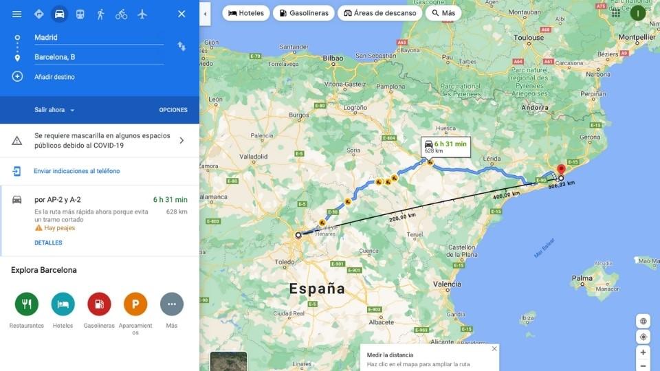 calculo de ruta por carretera en google maps para iphone