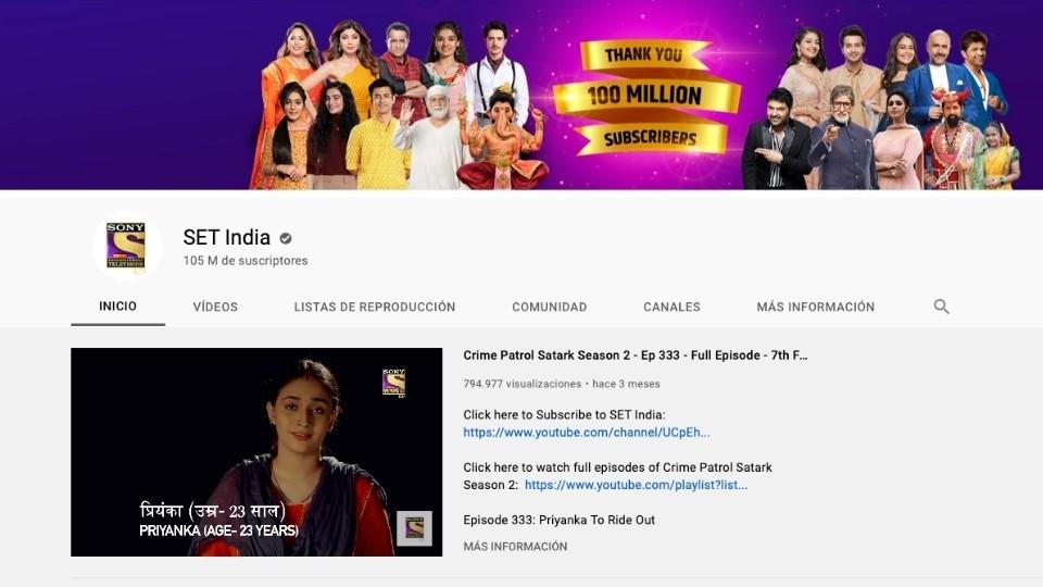 portada del canal de youtube de set india sony entertainment