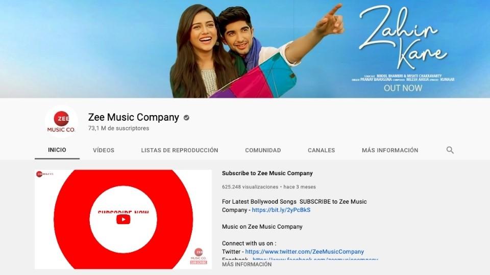 canal de youtube de zee music company india