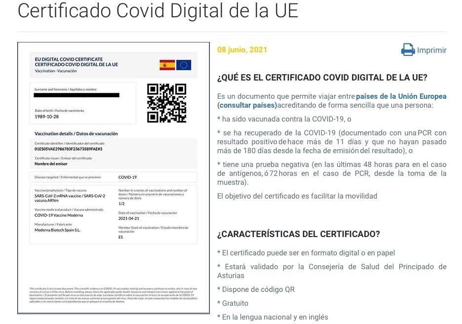 certificado covid digital ue asturias