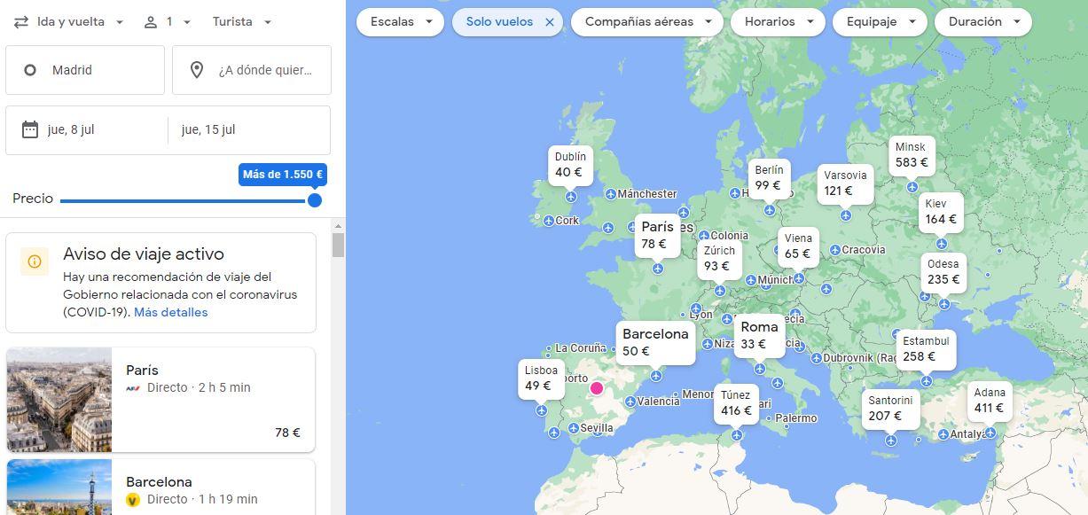 mapa google flights