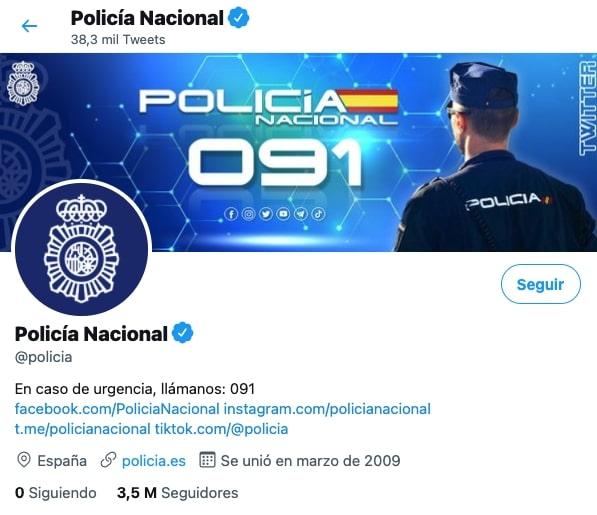 perfil de @policia en twitter