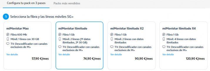 Portfolio de tarifas convergentes de fibra y móvil en Movistar