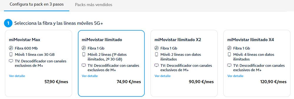 Portfolio de tarifas convergentes de fibra y móvil en Movistar