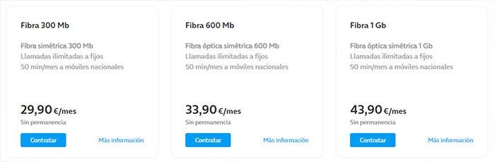 Portfolio de tarifas de solo fibra en Movistar