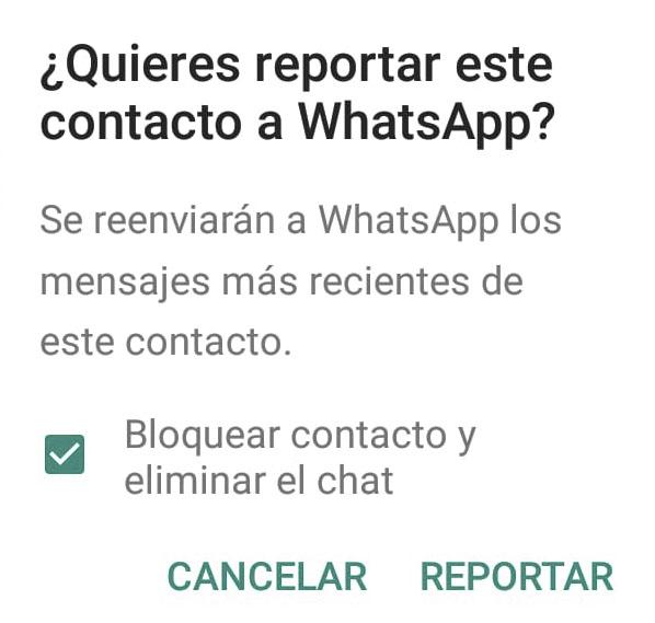 reportar contacto en whatsapp