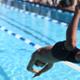 Un nadador se lanza a la piscina con su smartband resistente al agua