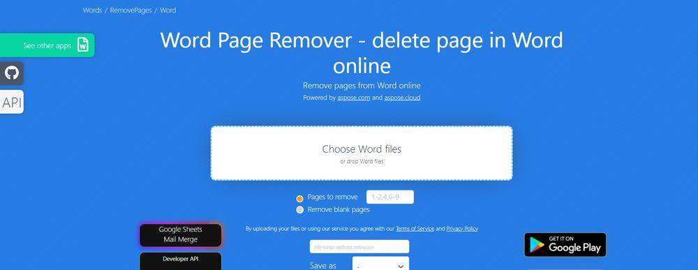 Menú de la web Word Page Remover