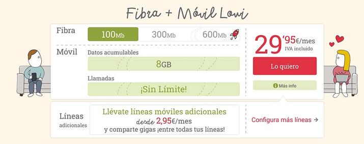 fibra y móvil por menos de 30 euros con lowi