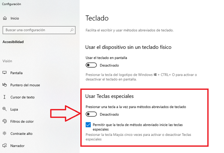 How to disable Special keys Windows 10 (Sticky keys)