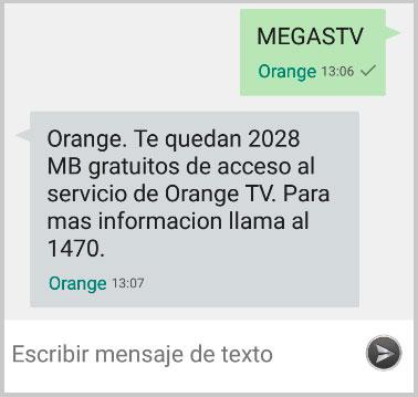 sms para consultar megas del bono gratis de Orange TV
