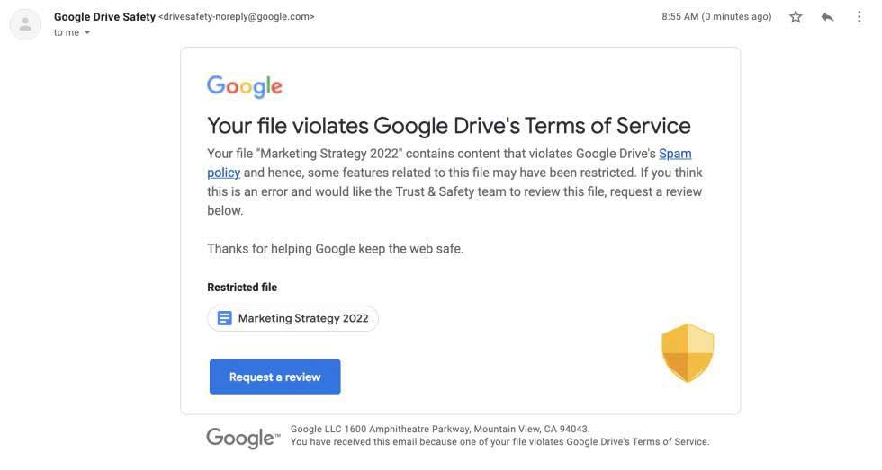 archivo google viola condiciones email