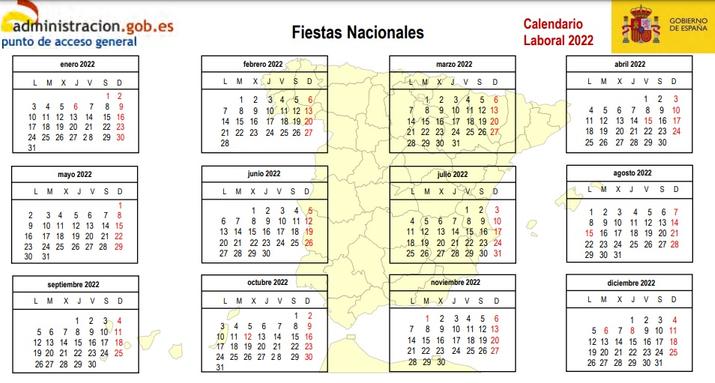 Spanish government work calendar