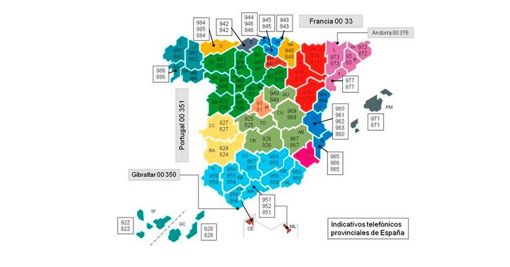 Mapa España y prefijos telefónicos