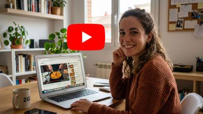 mujer viendo vídeo receta en YouTube desde el ordenador