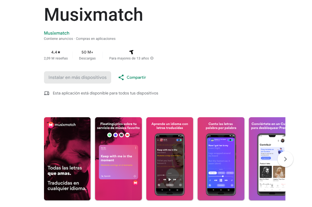 Musixmatch app saber letra canción