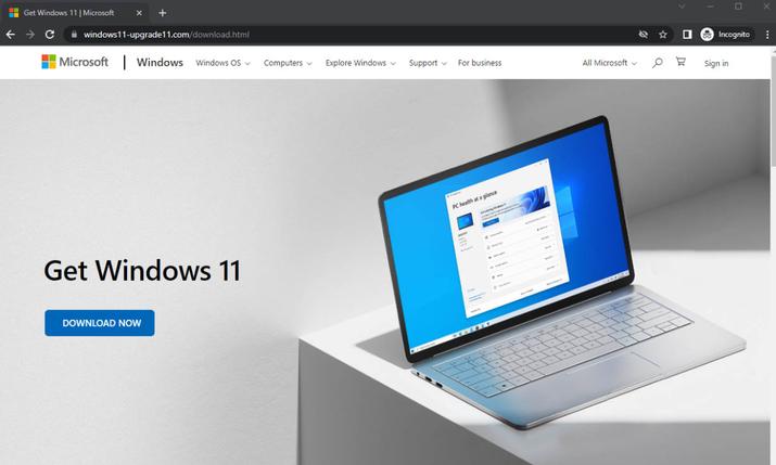 Portal falso Windows 11, contiene un malware
