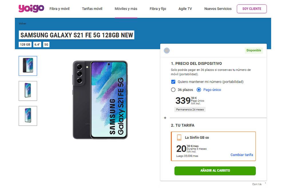 precio Samsung Galaxy s21 fe en Yoigo