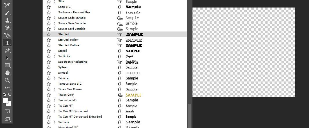 Photoshop installed fonts