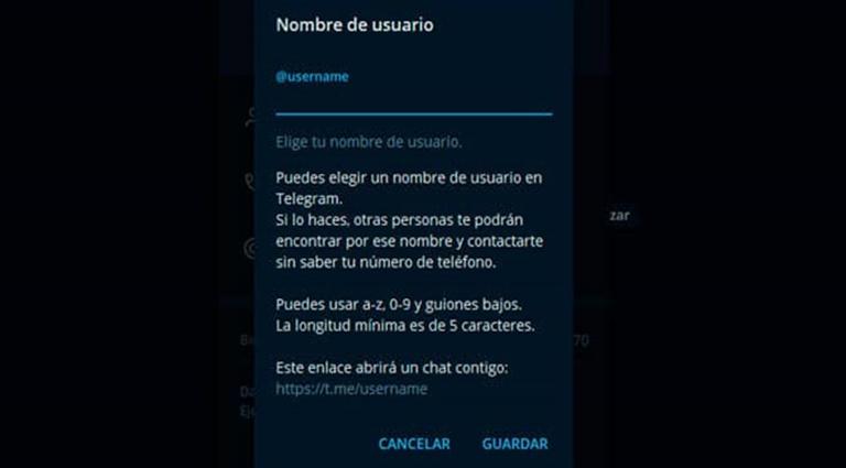 Telegram username without number