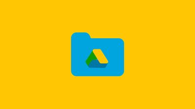 Icono de una carpeta de Google Drive sobre un fondo amarillo.