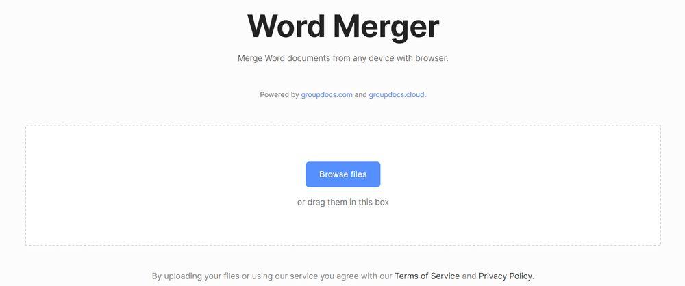 Interfaz de la web para unir documentos Word Merger