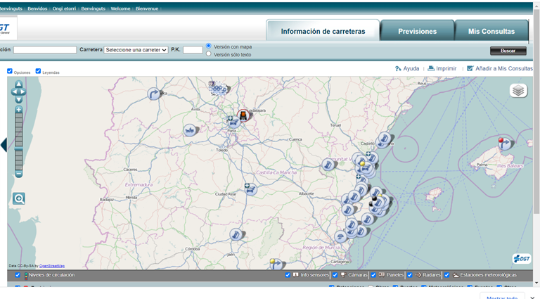 Estado carreteras DGT mapas interactivos