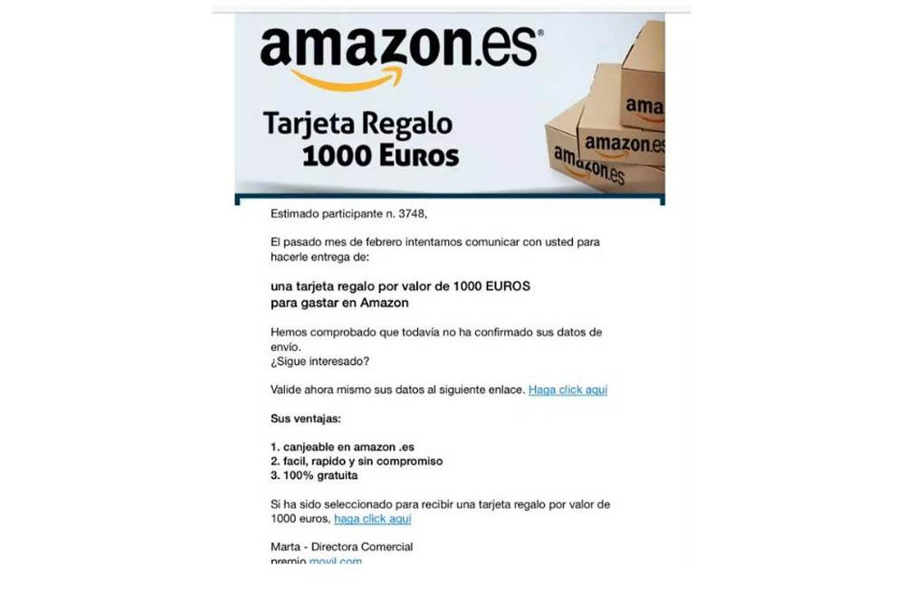Tarjeta regalo falsa Amazon