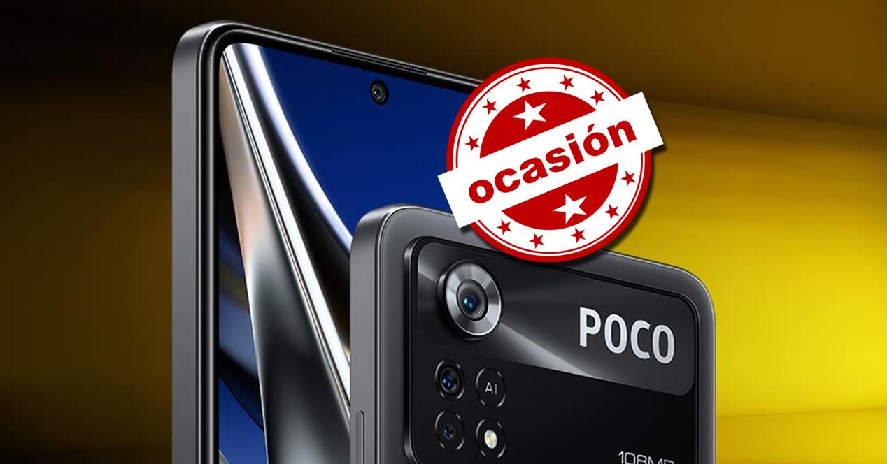 POCO X4 Pro 5G con fondo de color y oferta