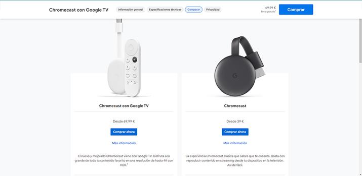 Comparativa modelos Chromecast