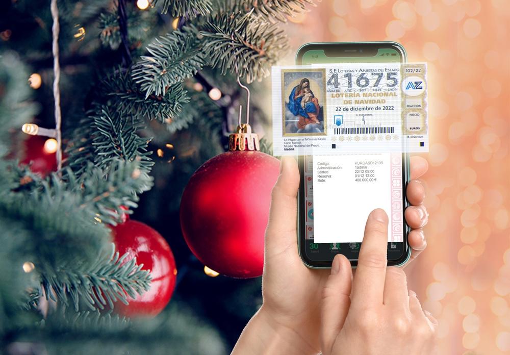 lotería en el móvil con árbol de navidad
