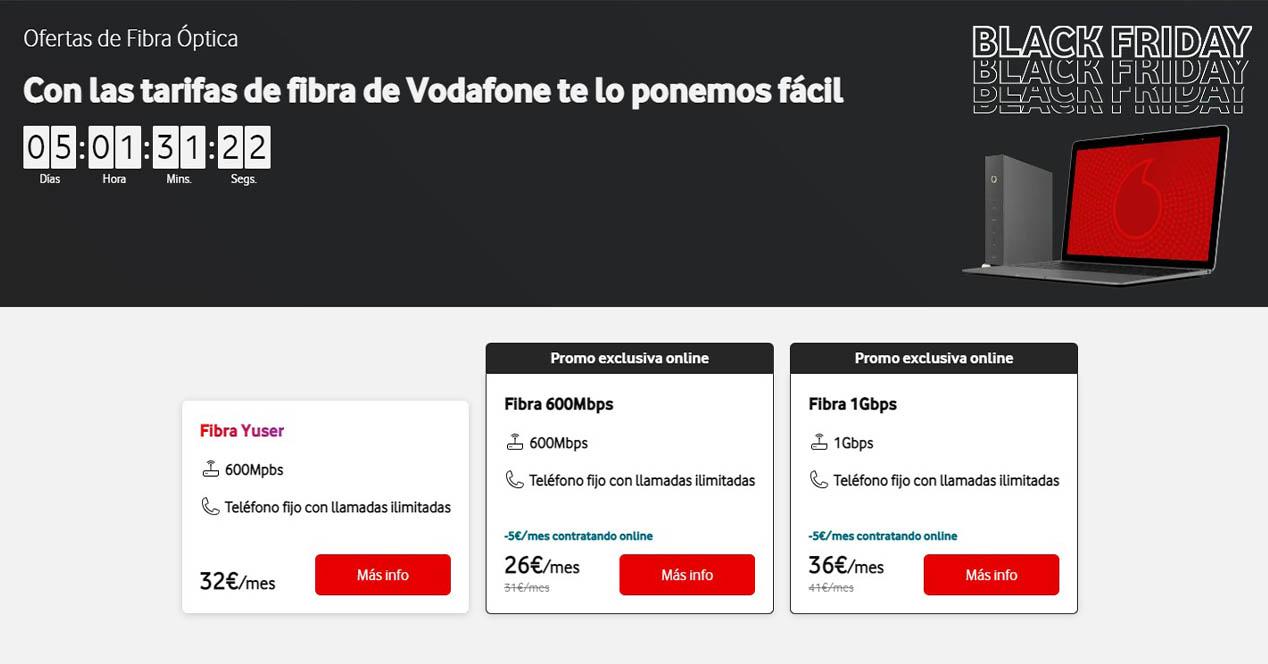 Ofertas fibra óptica Vodafone Black Friday 2022