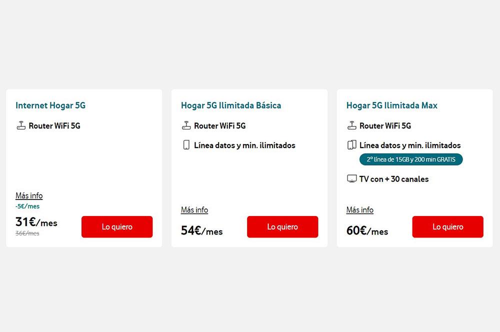 Tarifas Hogar 5G Vodafone