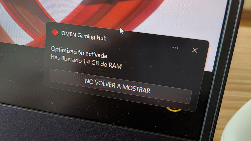 OMEN 16 de HP notificación de RAM del optimizador de juegos