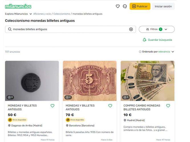 Venta de monedas y billetes antiguos en Milanuncios