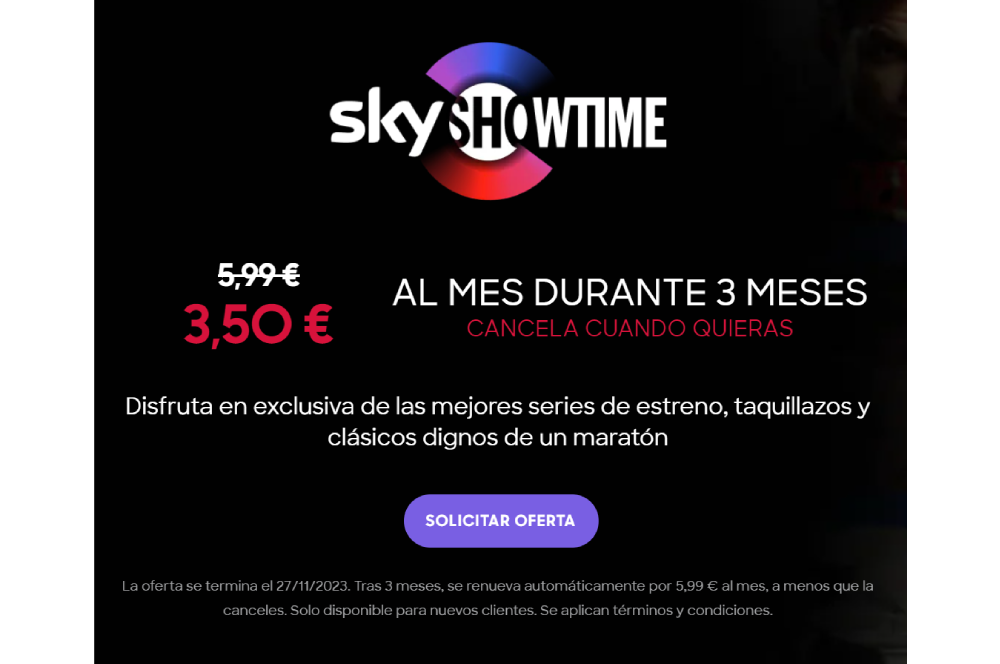 oferta SkyShowtime durante 3 meses